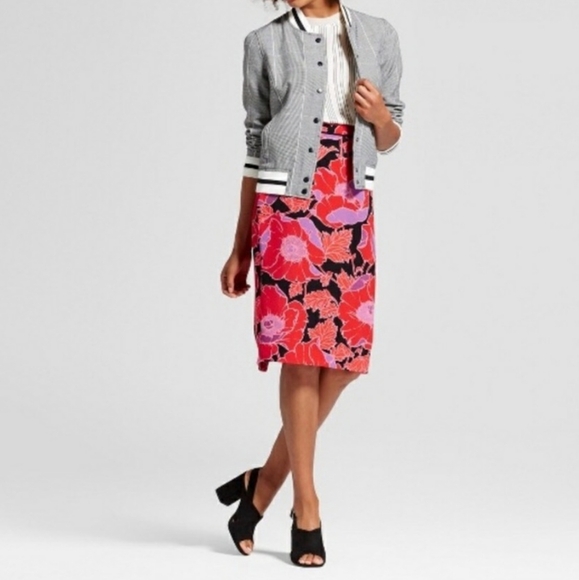 WHOWHATWEAR Floral Midi Skirt Red Pink Black - Picture 1 of 12